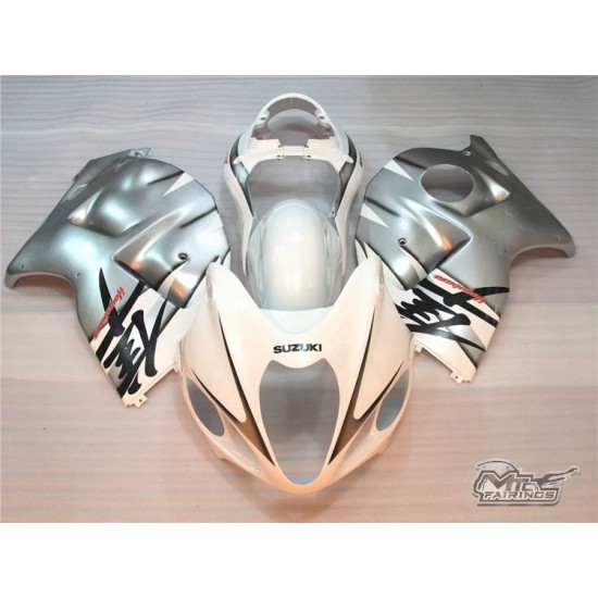 Suzuki Hayabusa GSXR1300R Silver & White Motorcycle Fairings with tank cover and seat cowl(1997-2007)