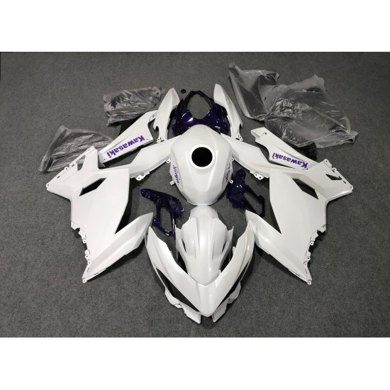 Pearl White with Purple Decals Kawasaki Ninja 400 Motorcycle fairings(2017-2023)