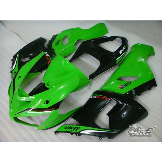 Kawasaki Ninja ZX-6R Green and Black Motorcycle Fairings (2005-2006)