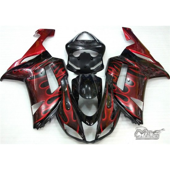 Kawasaki Ninja ZX-6R Red Flame Motorcycle Fairings with full tank cover(2007-2008)