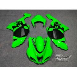 Kawasaki Ninja ZX-6R Neon Green with Black Skull Motorcycle Fairings (2007-2008)